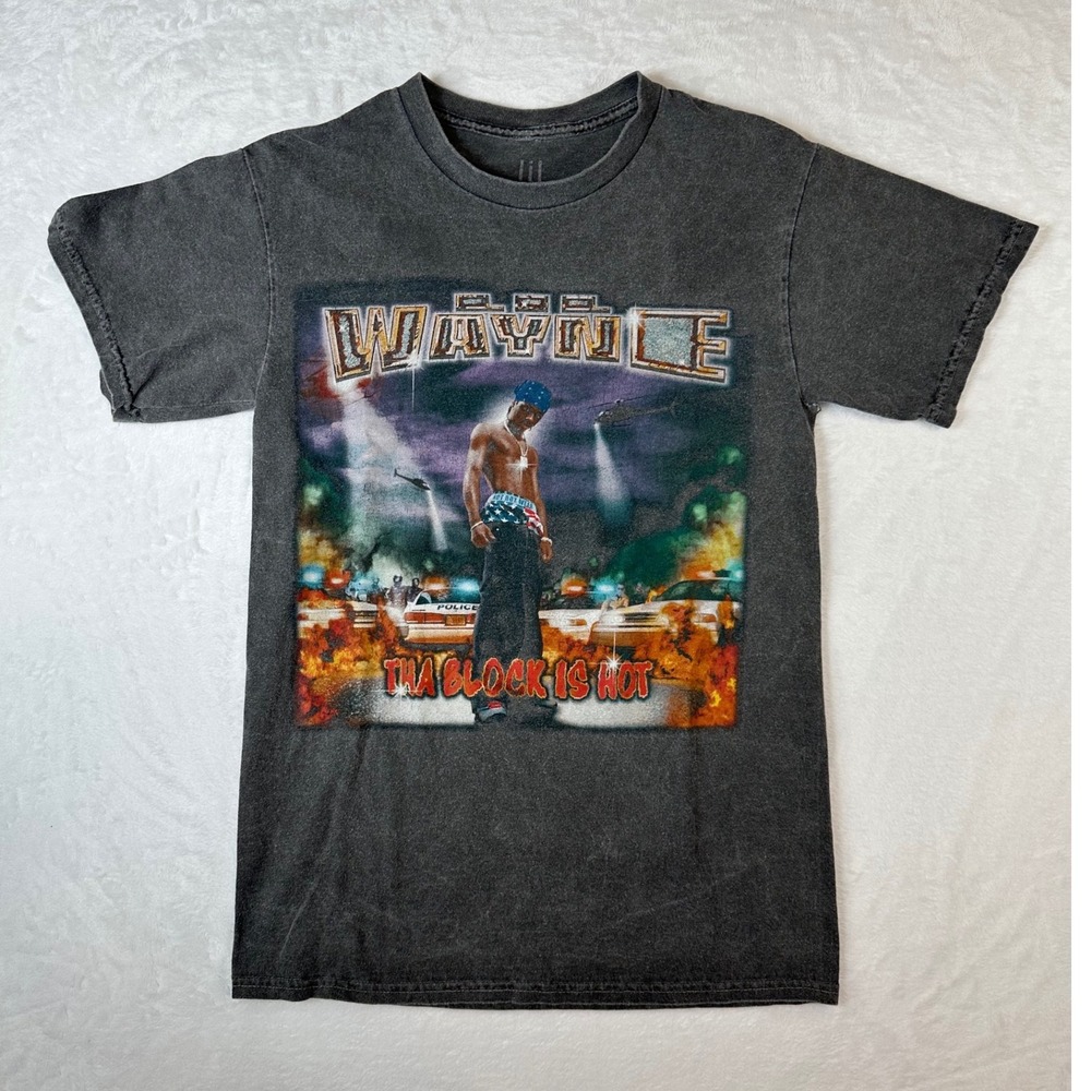 Vintage Lil Wayne Tha Block Is Hot Graphic T-Shirt Charcoal Small Hip Hop Tee